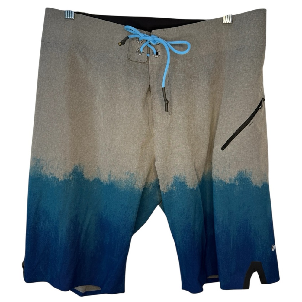 Lululemon Current Board Shorts Grey Turquoise Quick-Dry Swim 9” - size 34